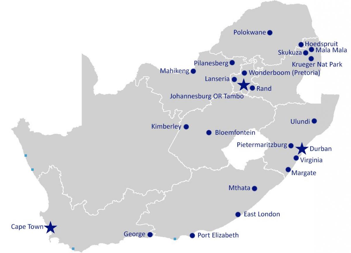 Mappa degli aeroporti del Sudafrica