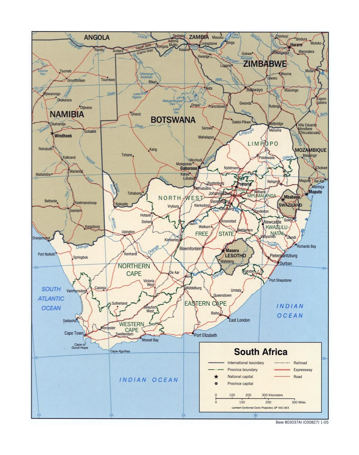 Mappa del Sudafrica con le principali città