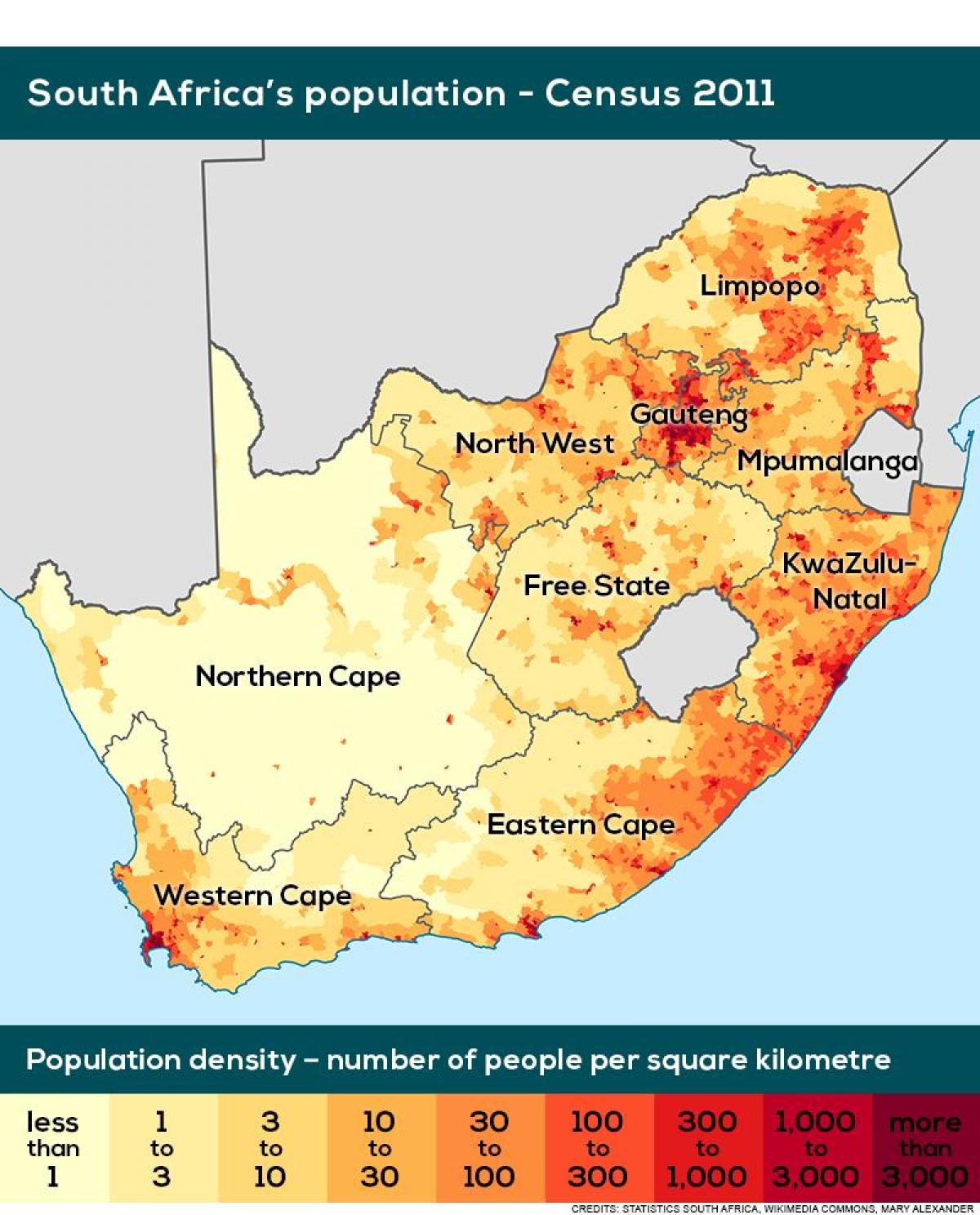 Mappa della densità del Sudafrica