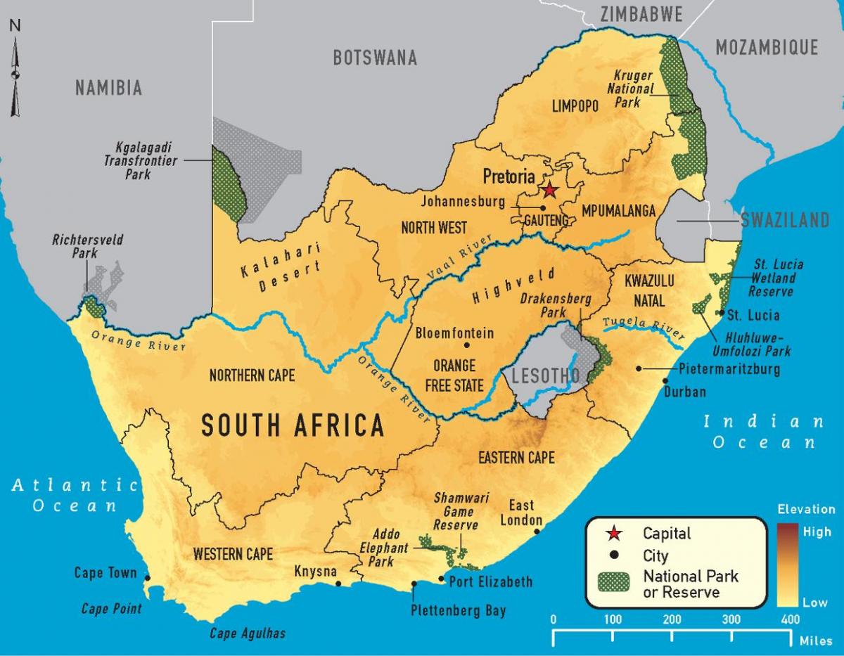 Mappa del Sudafrica e dei paesi confinanti