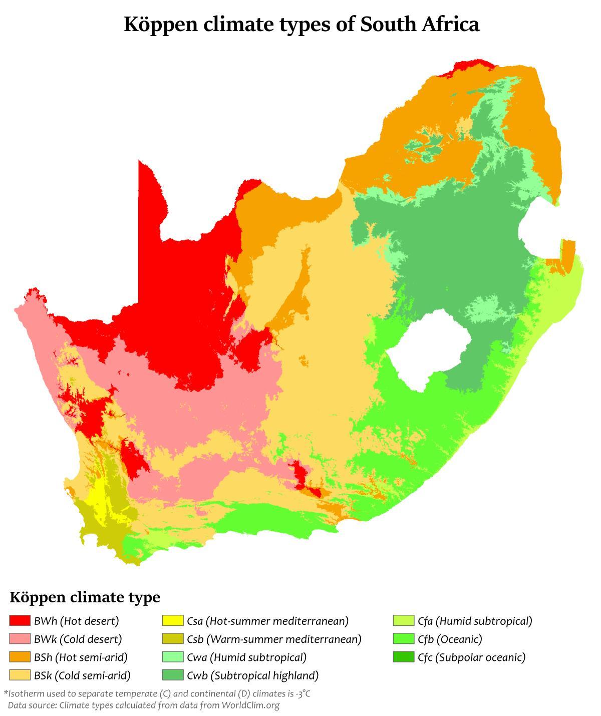Mappa della temperatura del Sudafrica