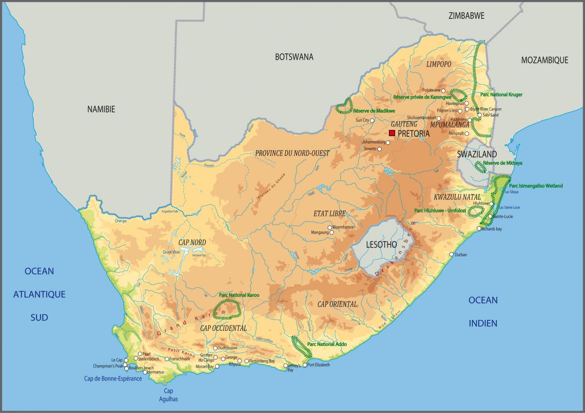 Mappa altimetrica del Sudafrica