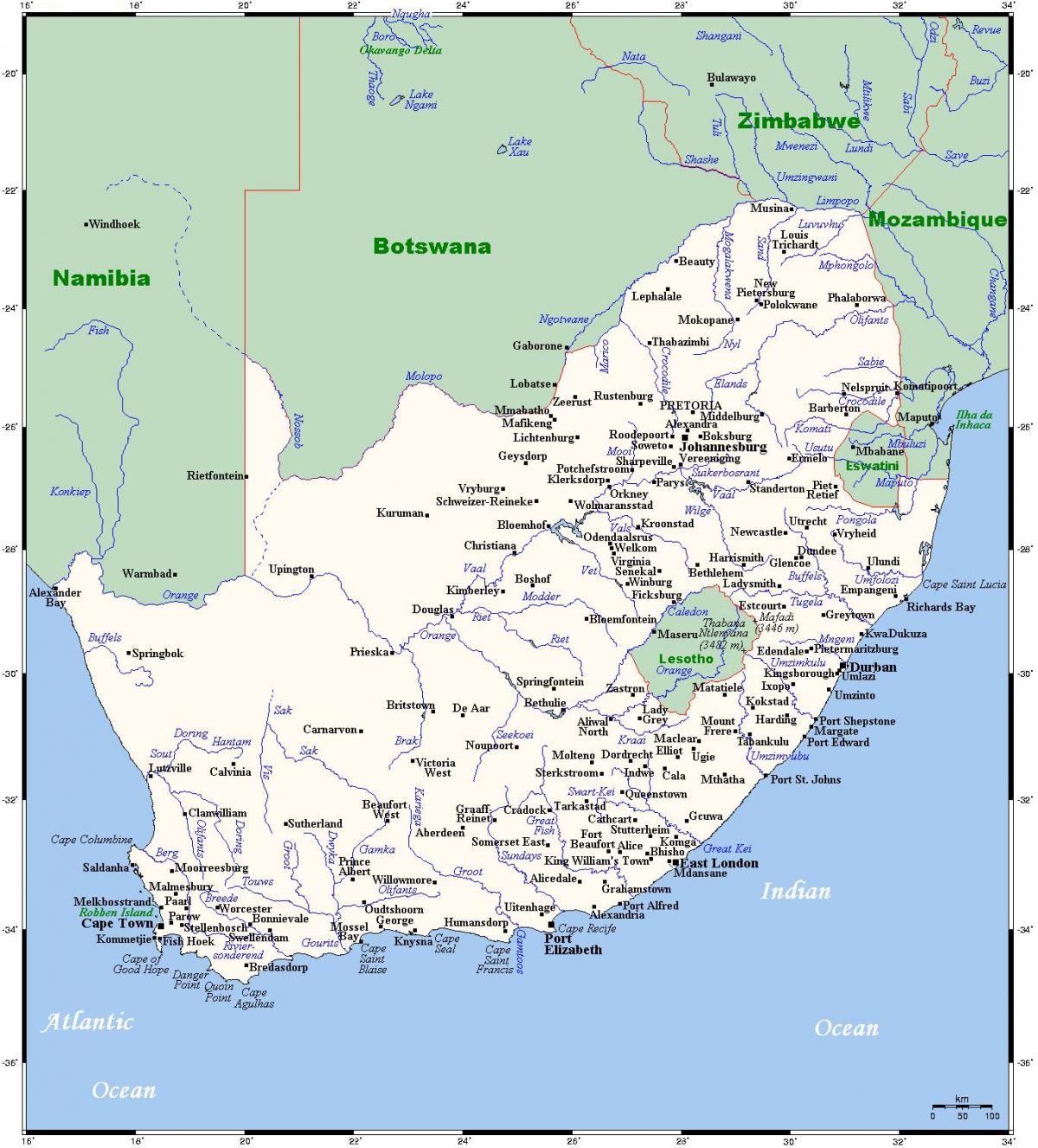 Mappa dei fiumi in Sudafrica
